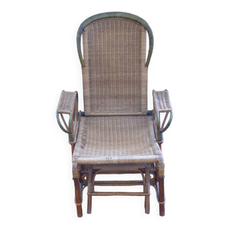 Chaise longue debut xx° in rattan, wicker and wood