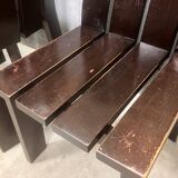 Chaises de salle à manger brutalistes et modernistes des années 70 en bois marron architectural