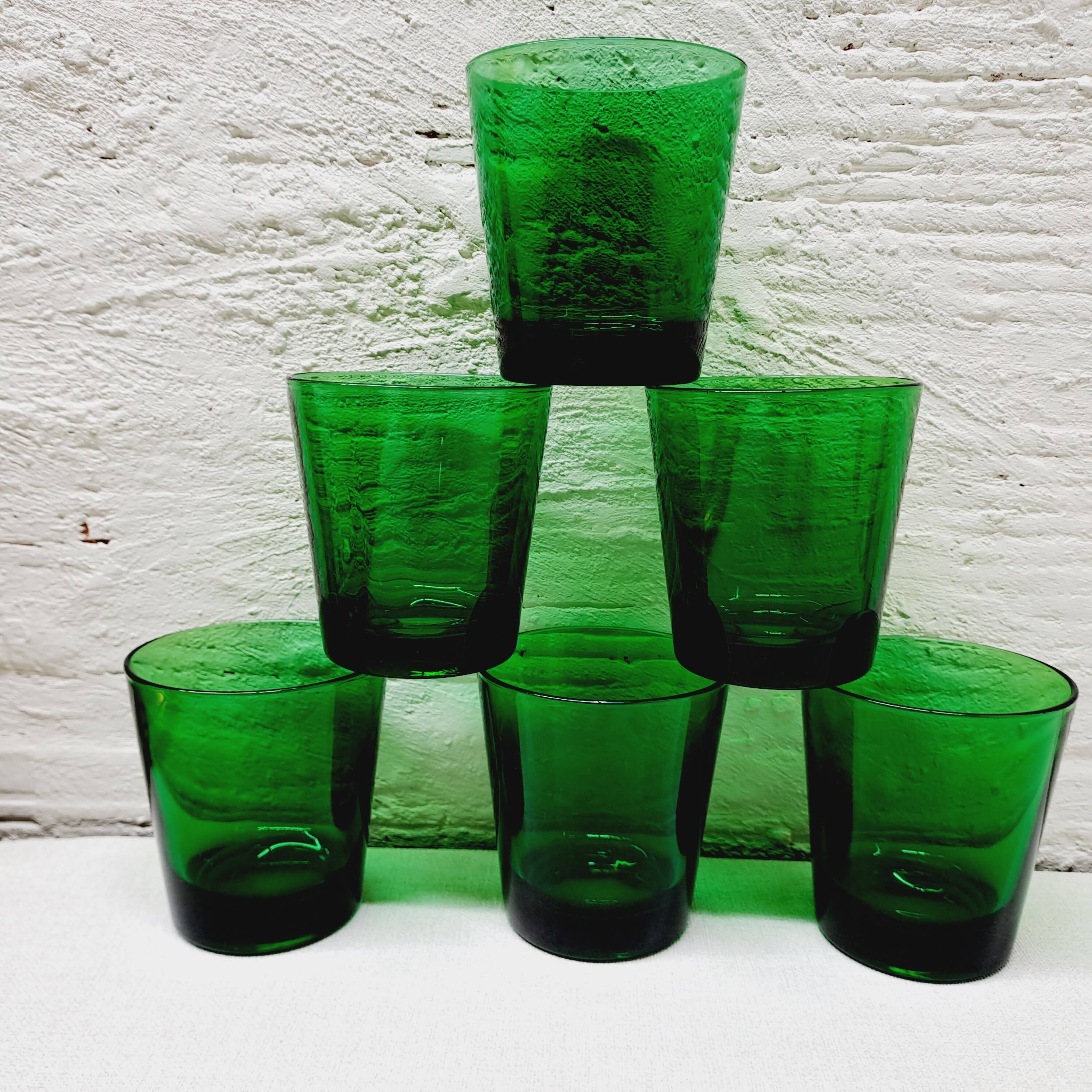 Set of 6 moss green water glasses