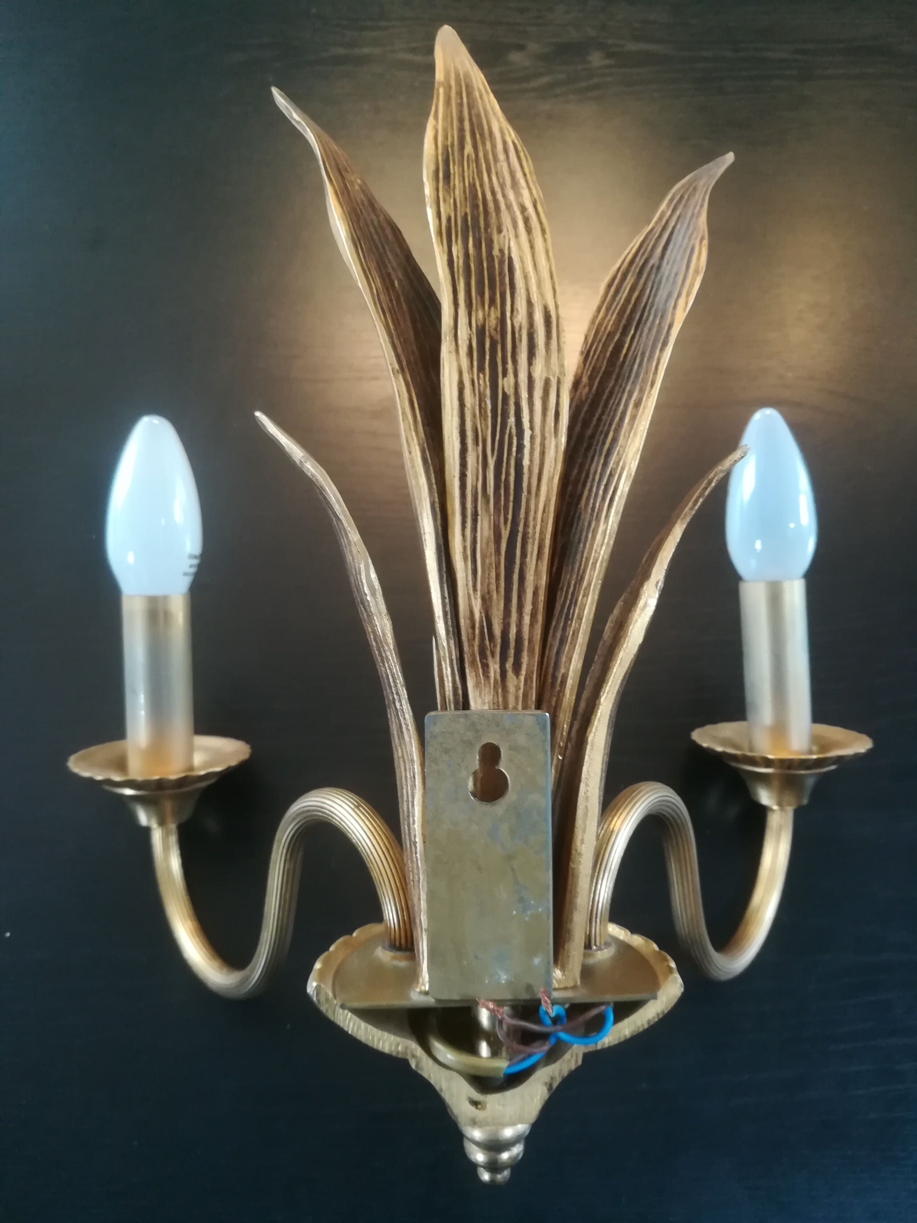 Paire d'appliques palmier en bronze et laiton