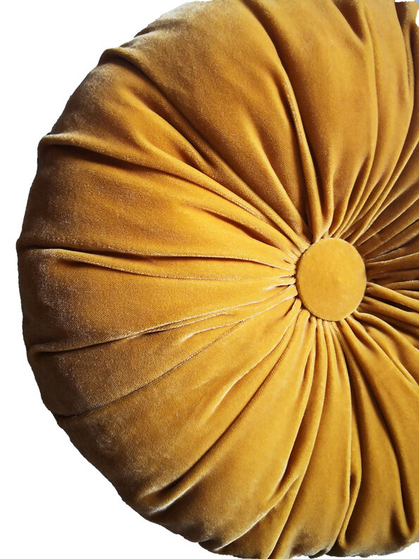 Yellow round velvet cushion