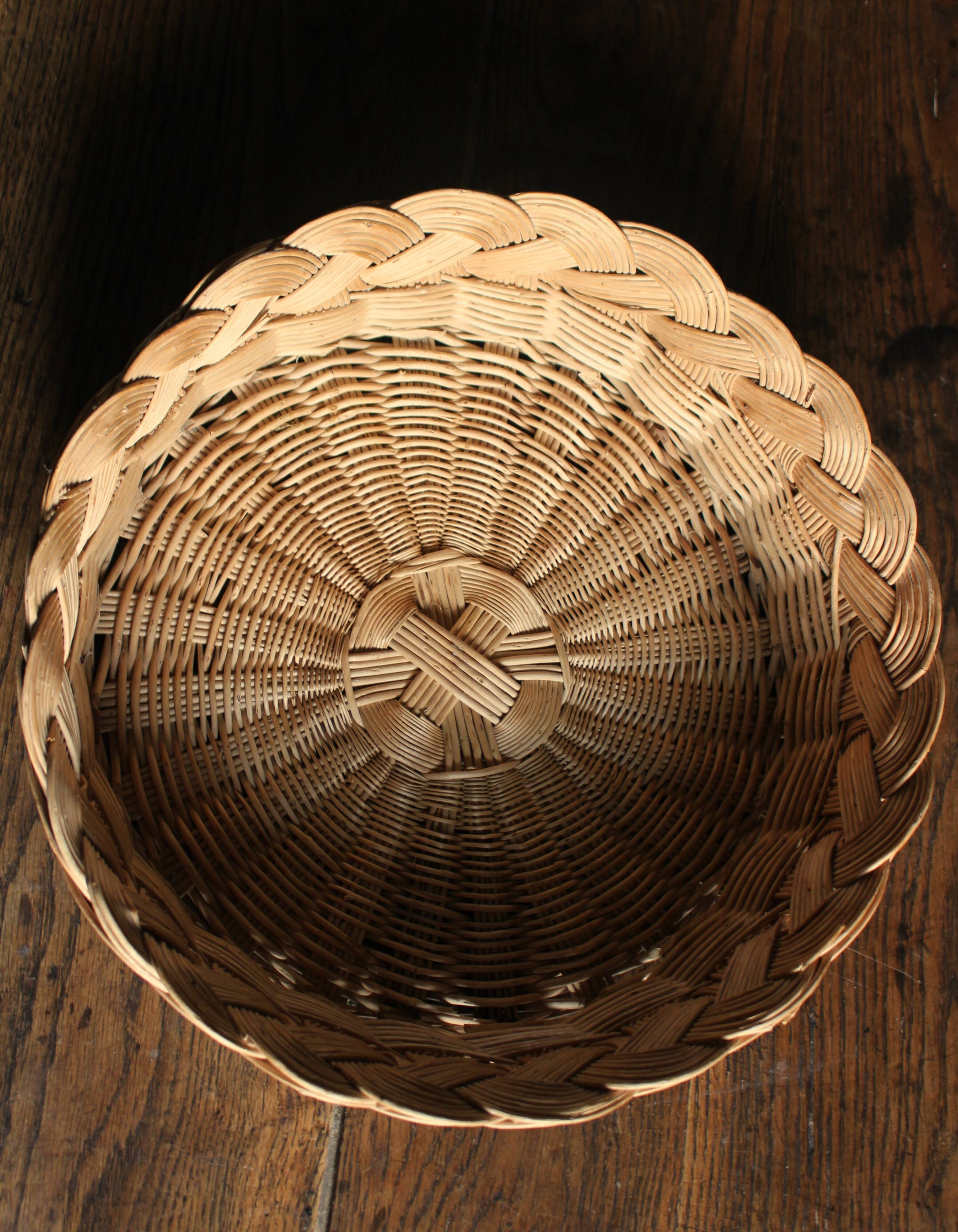 Round wicker basket vintage weaving