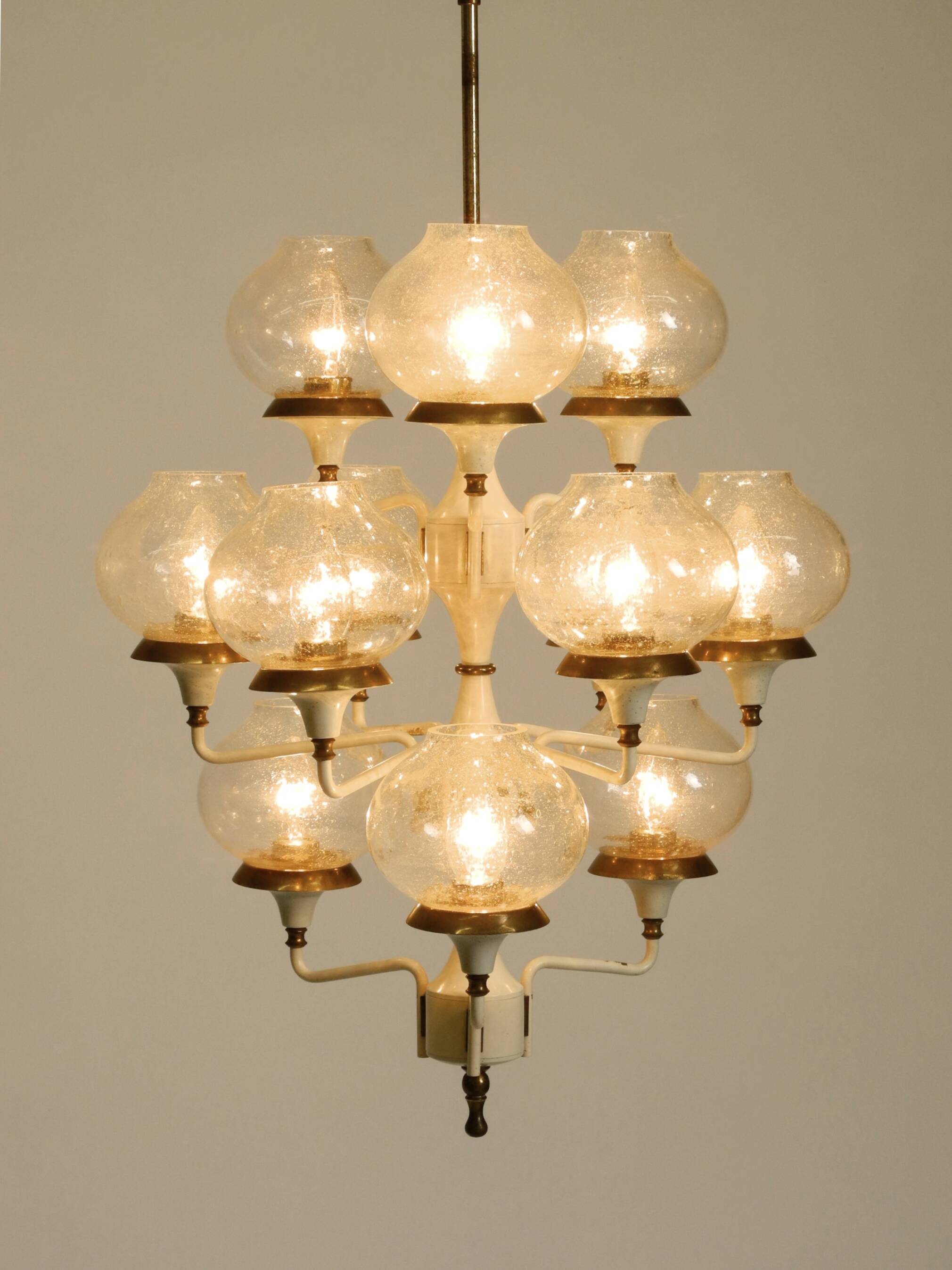 Large 1960s brass and glass tulip ceiling lamp by Hans Agne Jakobsson