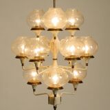 Large 1960s brass and glass tulip ceiling lamp by Hans Agne Jakobsson