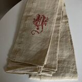 Nappe en toile de chanvre brut 19e brodée XXL
