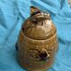 Beehive and bee honey pot in slip, vintage enameled ceramic