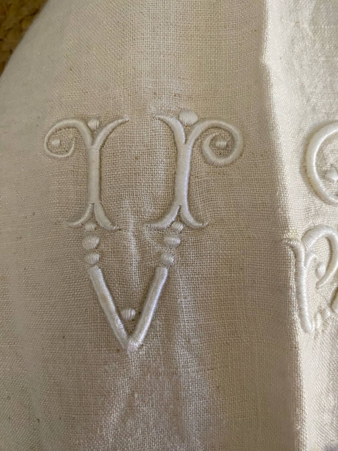 VR monogrammed cotton and linen sheet, 1900s