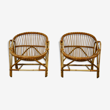 Paires de fauteuils en rotin 1960s