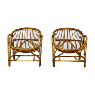 Pair of 1960s rattan armchairs