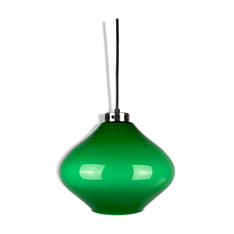 Green opaline glass UFO shaped pendant light by Glasfabriek de Rupel