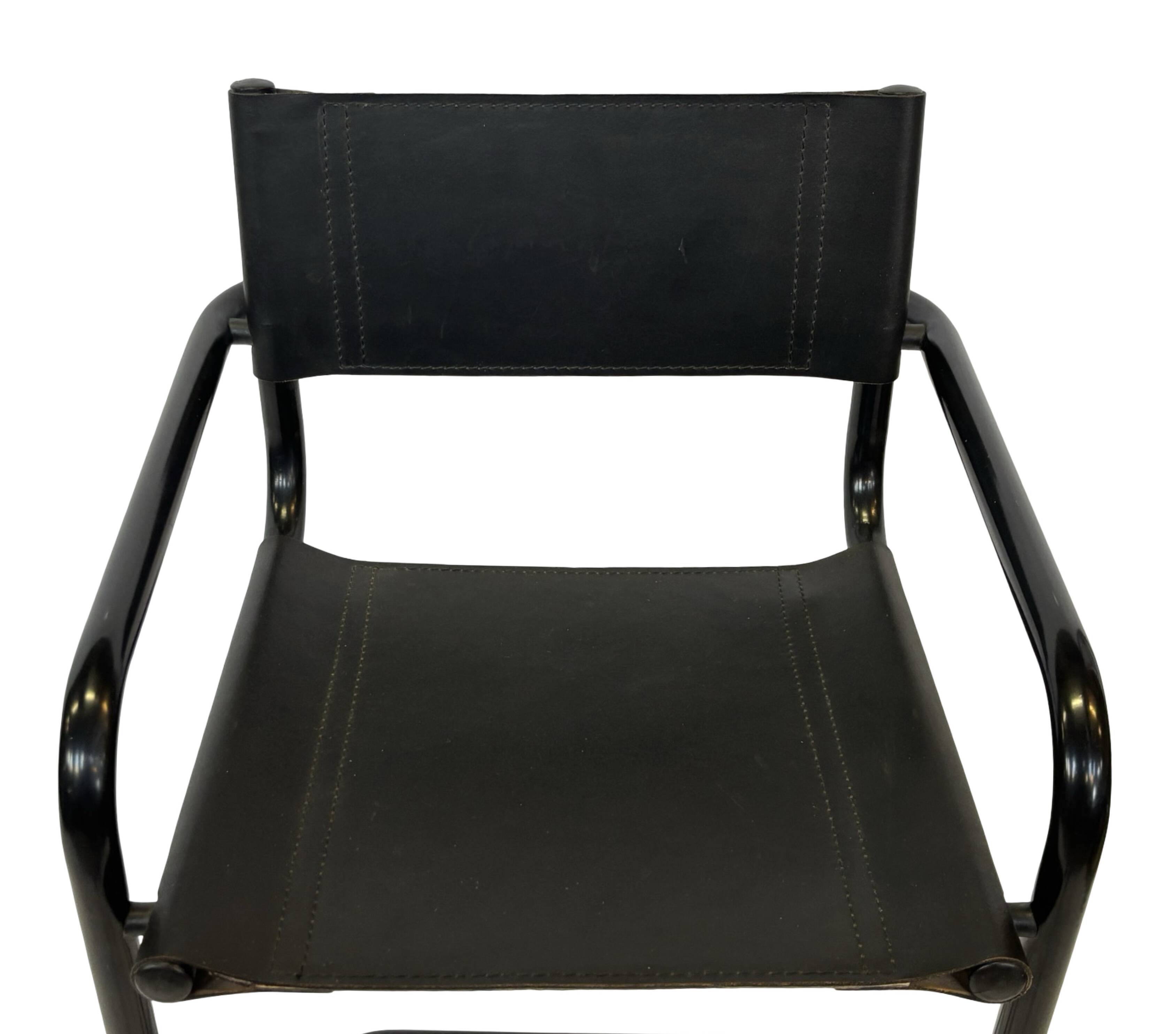 Vintage Black Leather & black frame Italian Modern Barstool