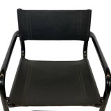 Vintage Black Leather & black frame Italian Modern Barstool