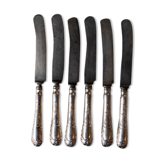 Set of 6 antique silver metal knives