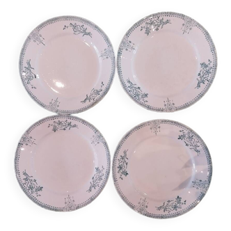 4 Terre de Fer plates with green floral frieze Saint Amand