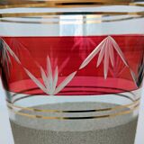 Granite art deco bohemian crystal vase with cranberry pink band and gold edging