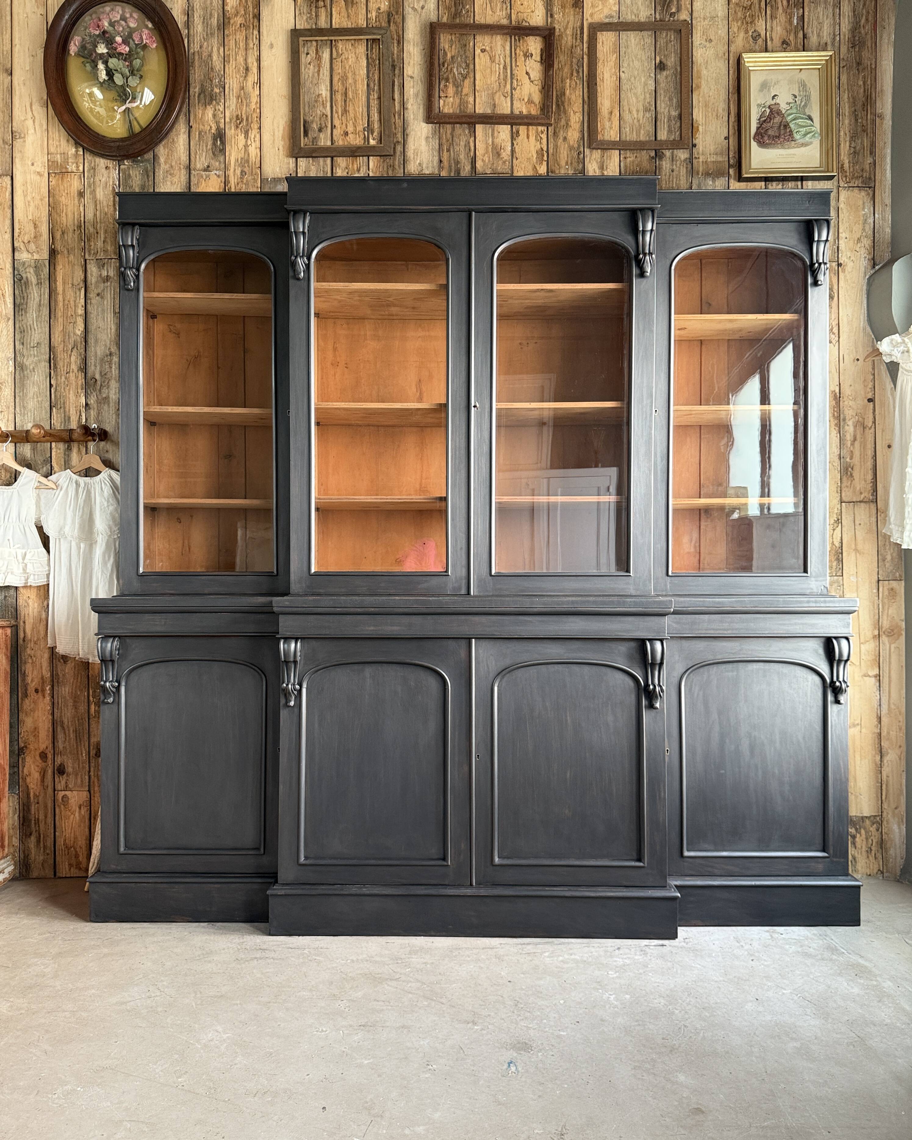 Large black patinated glass bookcase (renovated)