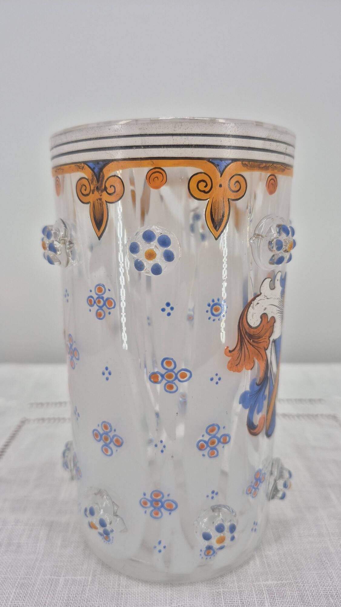 Small enamelled glass vase with armorial design in Historismus style from 19th century Bohemia.