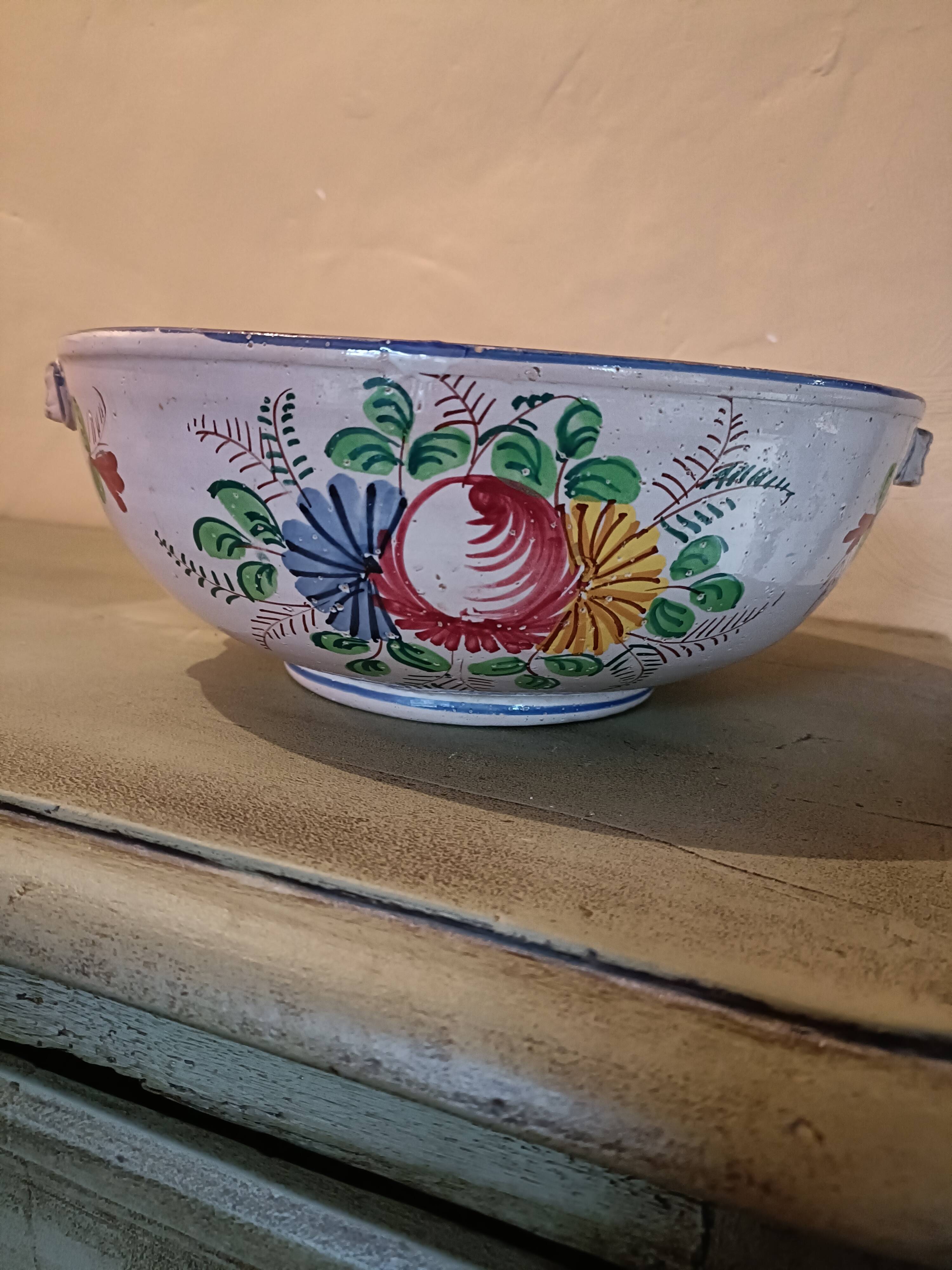 Large antique salad bowl with hand-painted decoration