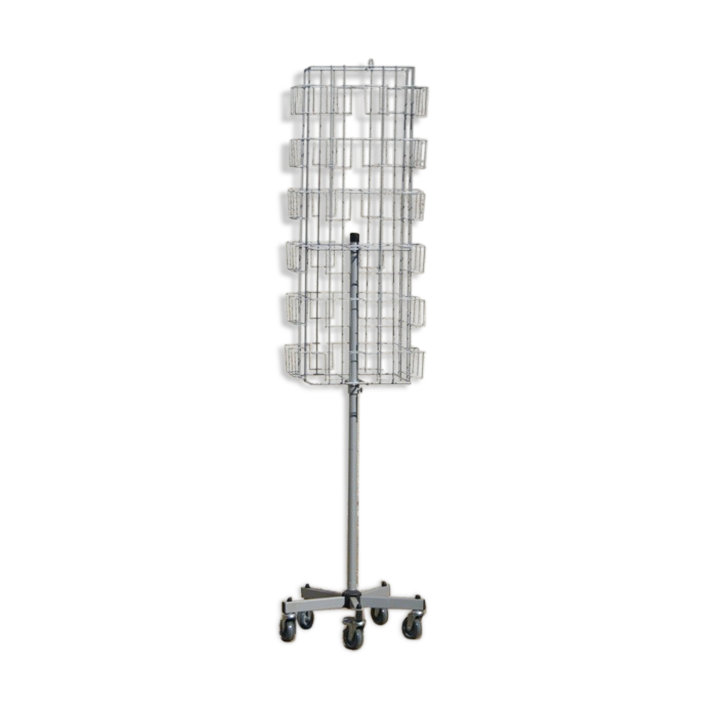 Grey swivel postcard display on wheels