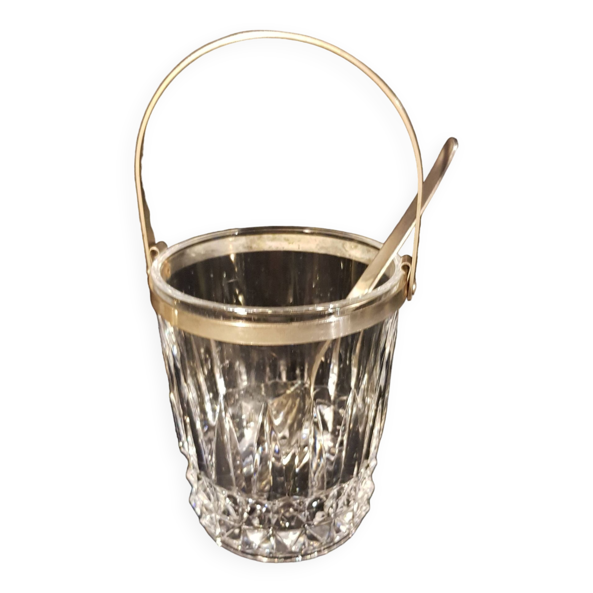 Crystal ice bucket and stainless steel spoon