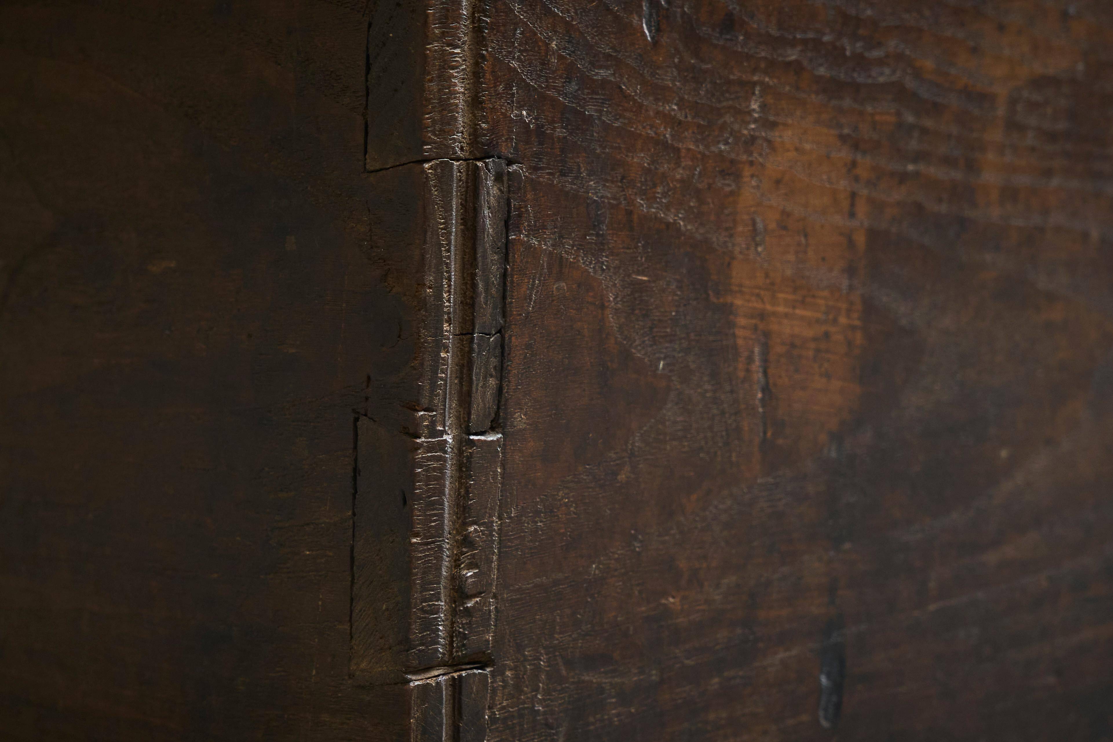 Oak and wrought iron mallet, early 18th century.