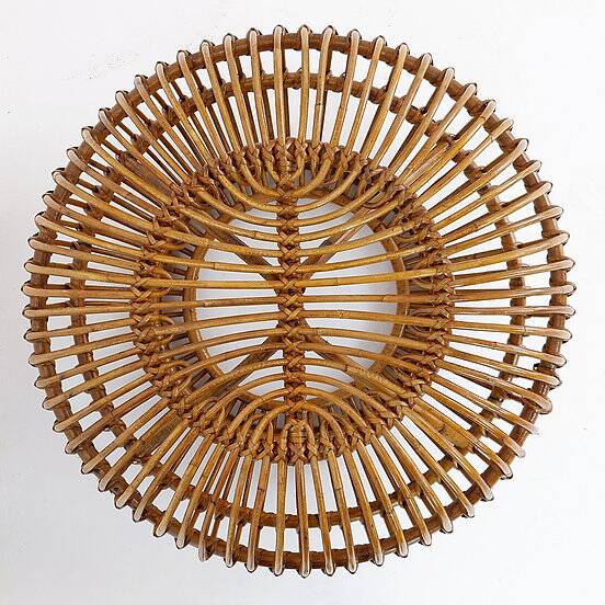 Mid-Century Modern Vintage Rattan Pouf in the Style of Albini 1960s