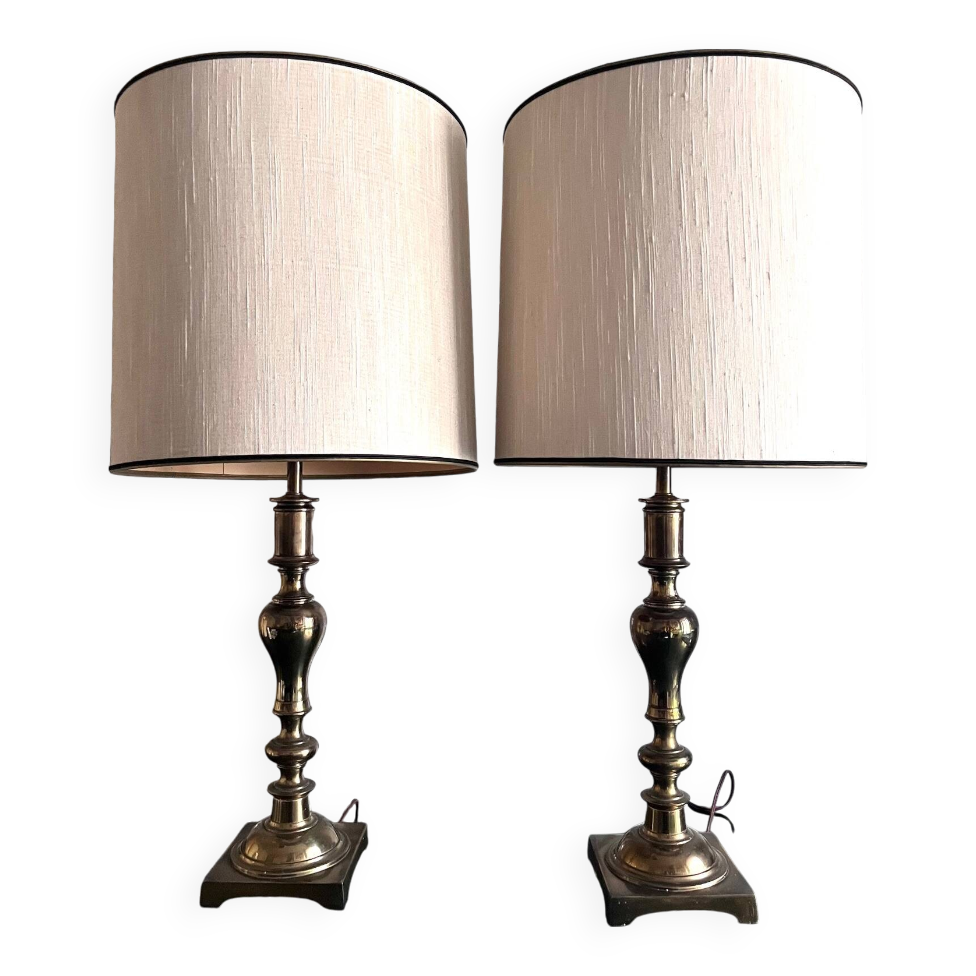 pair of american brass lamps
