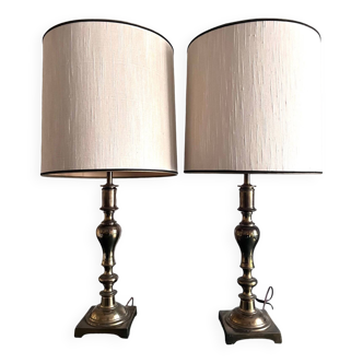 pair of american brass lamps