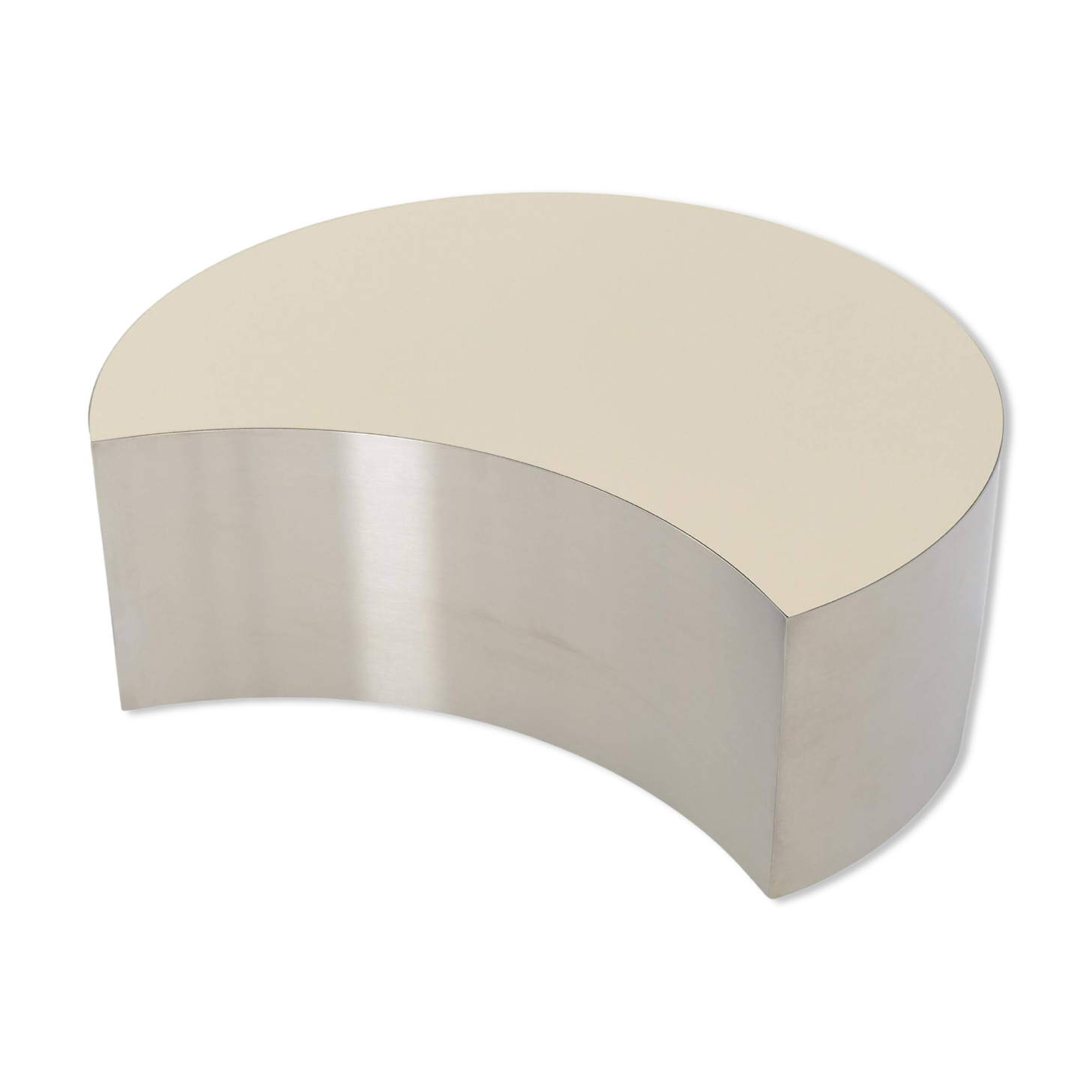 Simple Auxiliary Table, Half-Moon Shape, Brass/Steel and High Gloss Laminate, Size L