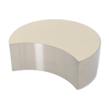 Simple Auxiliary Table, Half-Moon Shape, Brass/Steel and High Gloss Laminate, Size L