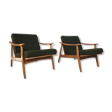 Pair of vintage Scandinavian beech armchairs