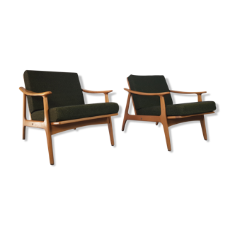 Pair of vintage Scandinavian beech armchairs