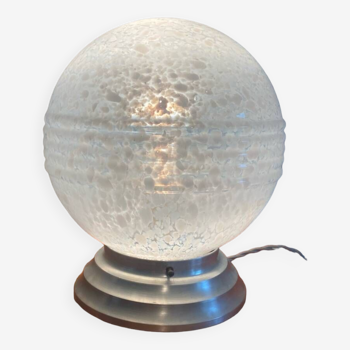 Table ball lamp in Clichy glass and Art Deco aluminum base