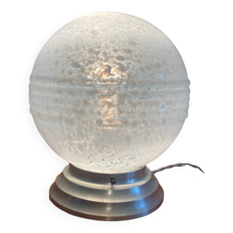 Table ball lamp in Clichy glass and Art Deco aluminum base