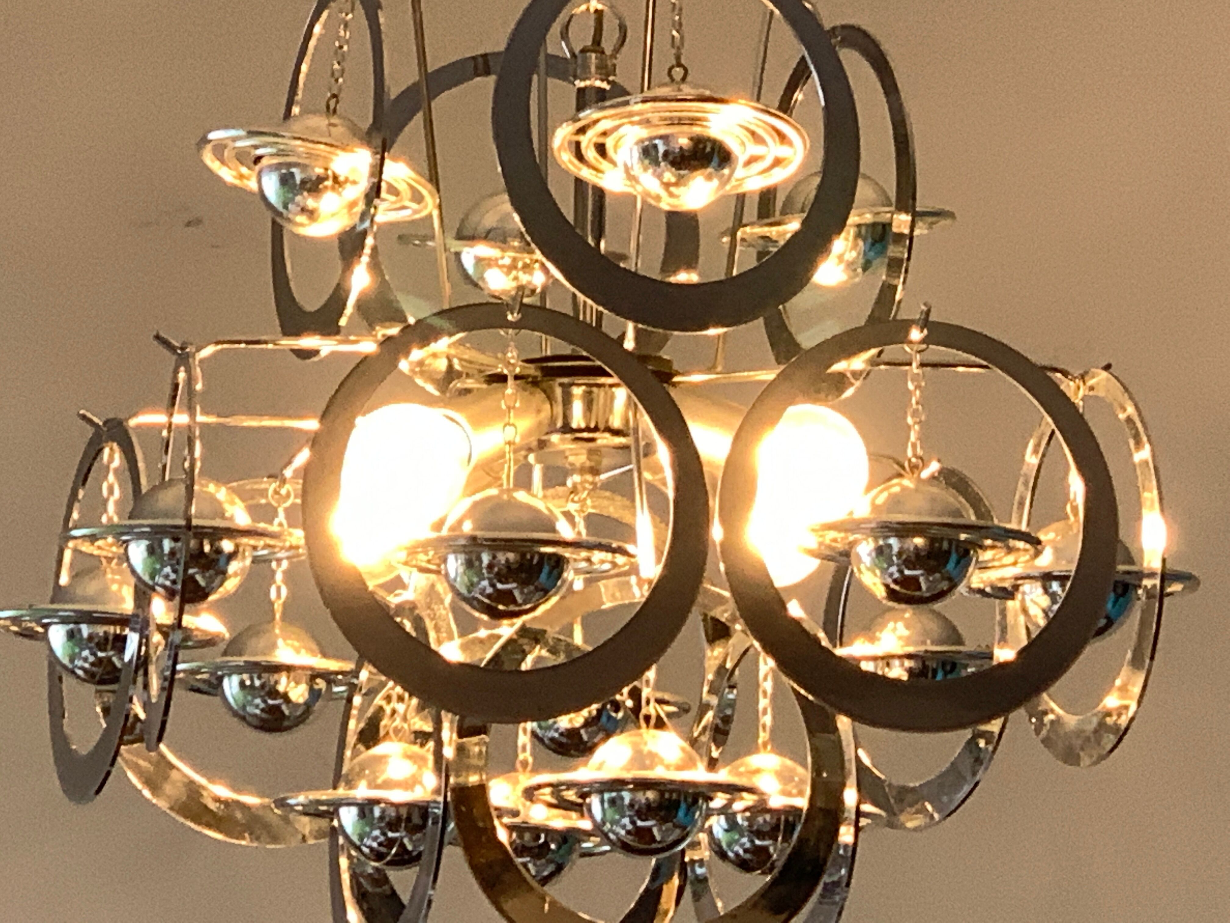 Italian design pendant lamp or chandelier, 16 planets Saturn, space age, 1970