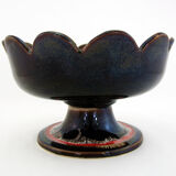 Brown and red ceramic fruit bowl Vallauris France, vintage 70s