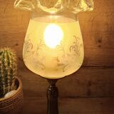 Lampe de table rétro chic bronze, globe à volant, vintage upcyclé