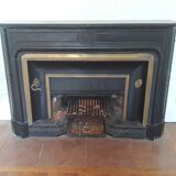 Fireplace XVIII° black marble louis XIV style with narrowed and floor slabs