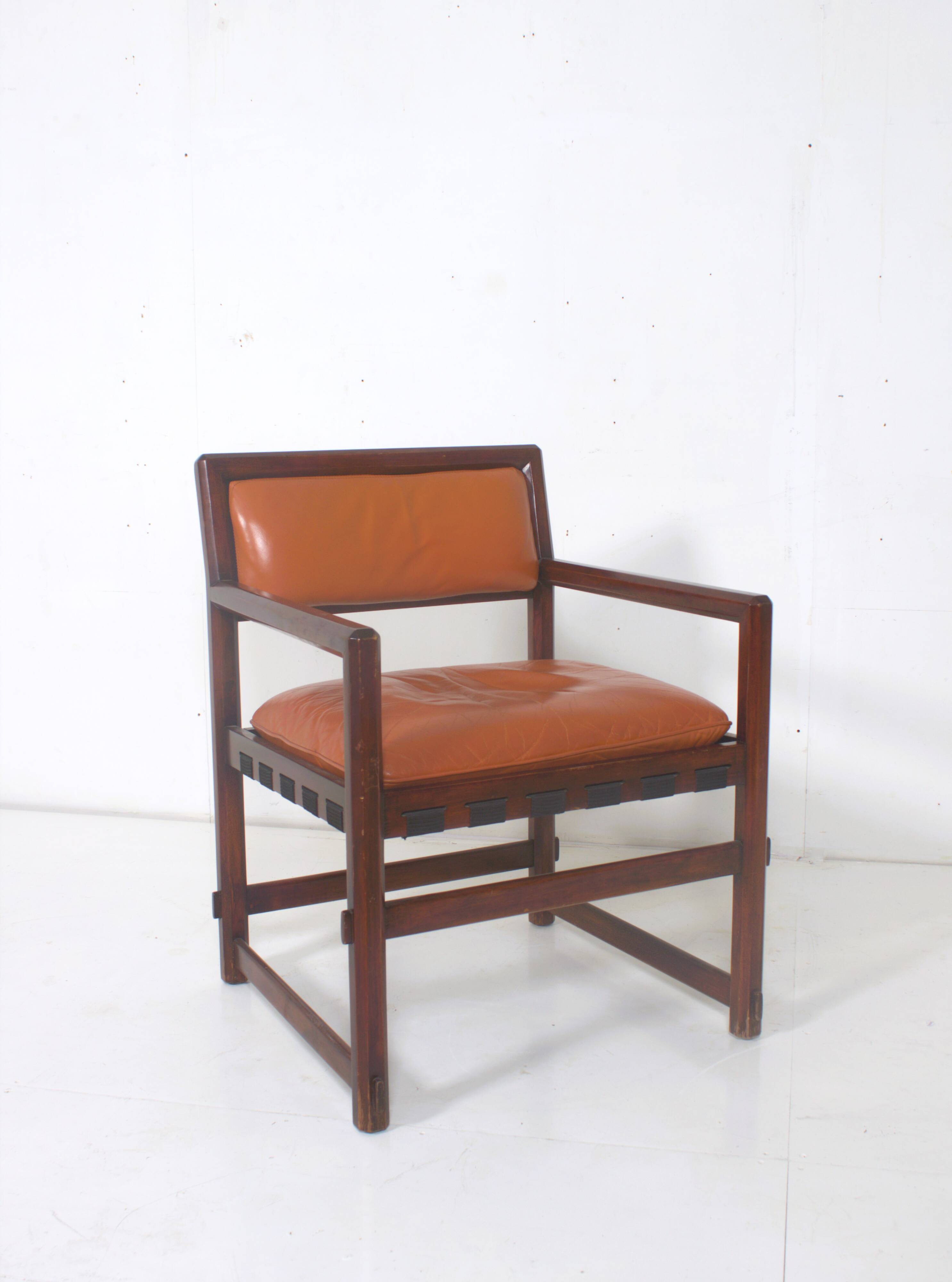 Pair of small leather dining seats or chairs by Edward Wormley
