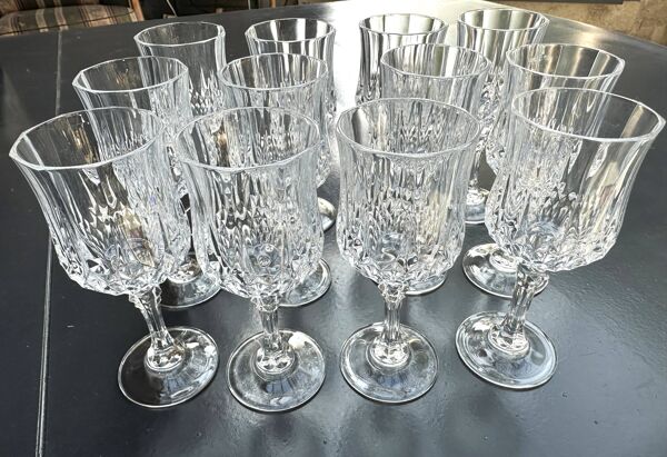 12 verres à vin 15 cm Cristal d'Arques modèle Lonchamp Vintage