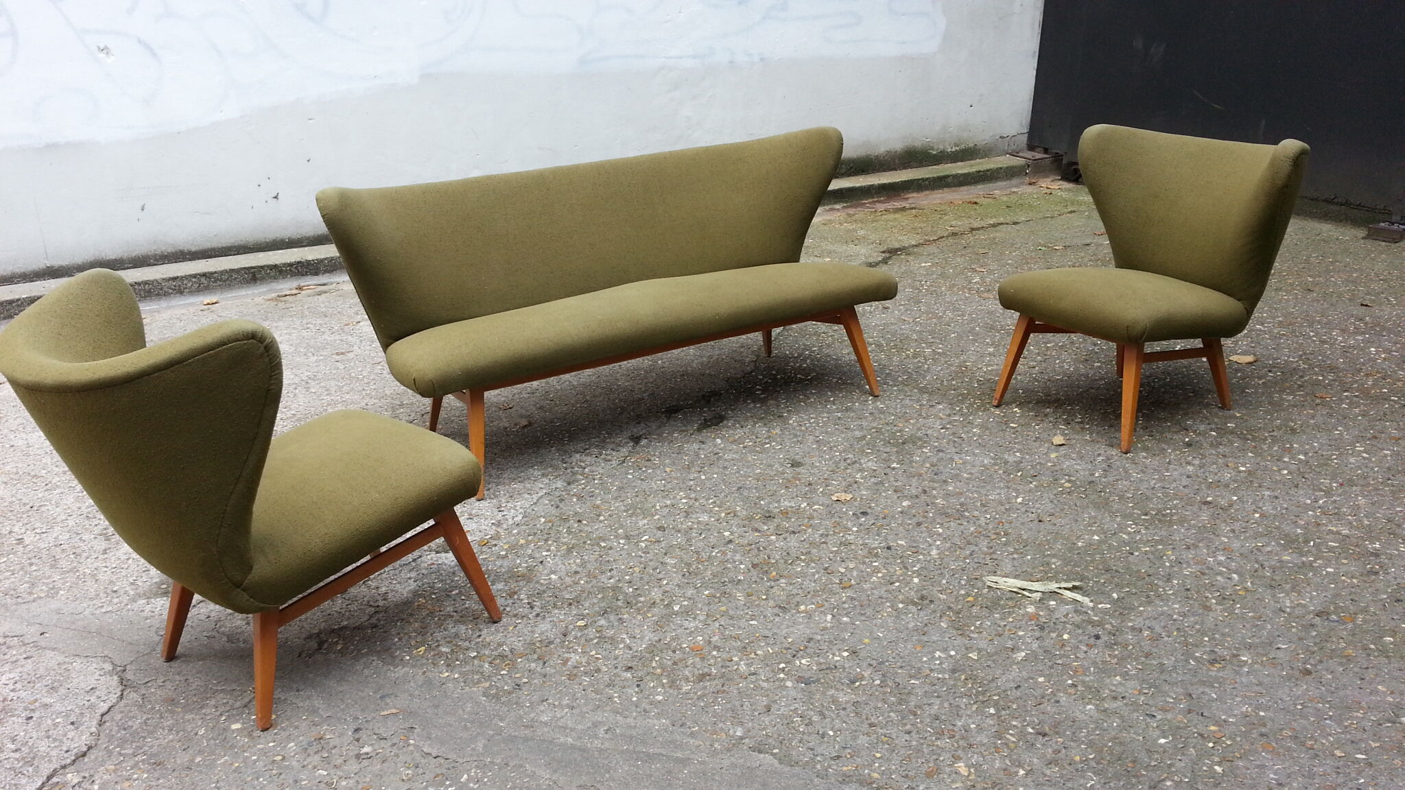 Sculptural sofa and 2 armchairs fifties sofa set