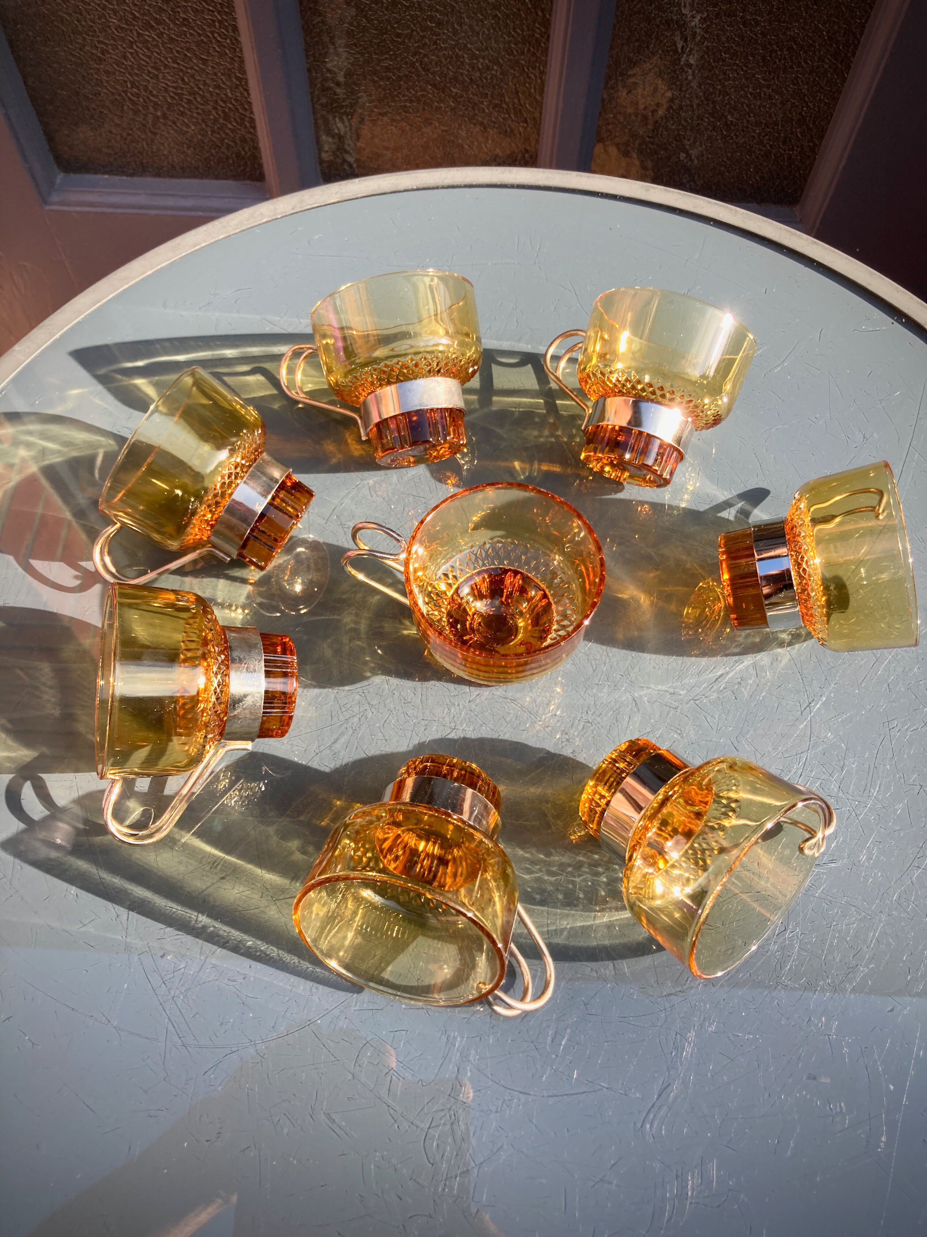 8 cups vintage steel and glass Italy