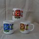 3 mugs mobil grosses fleurs Arcopal pub bleu  orange  ocre collection vintage
