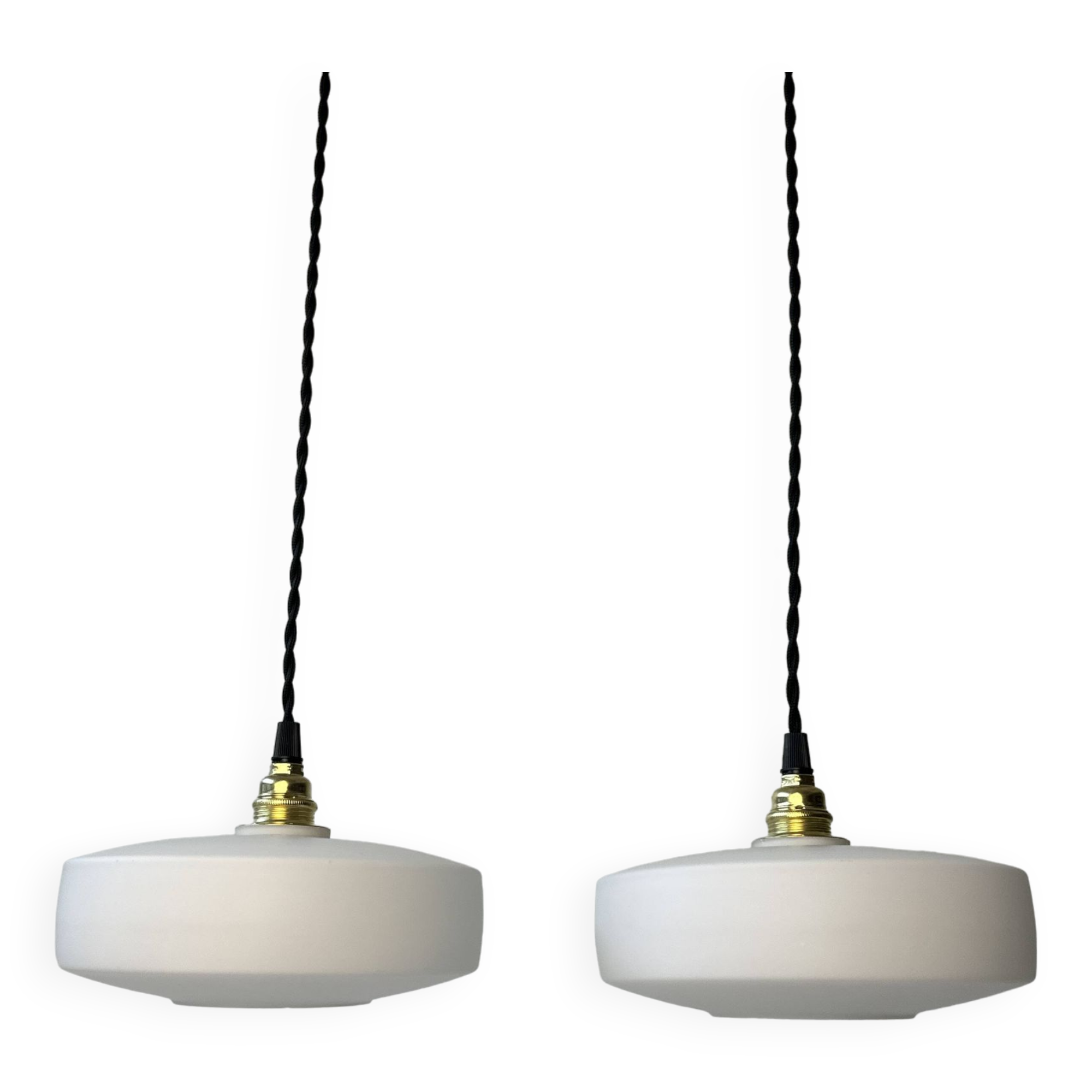 Pair of old ufo pendants in vintage opaline