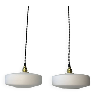 Pair of old ufo pendants in vintage opaline