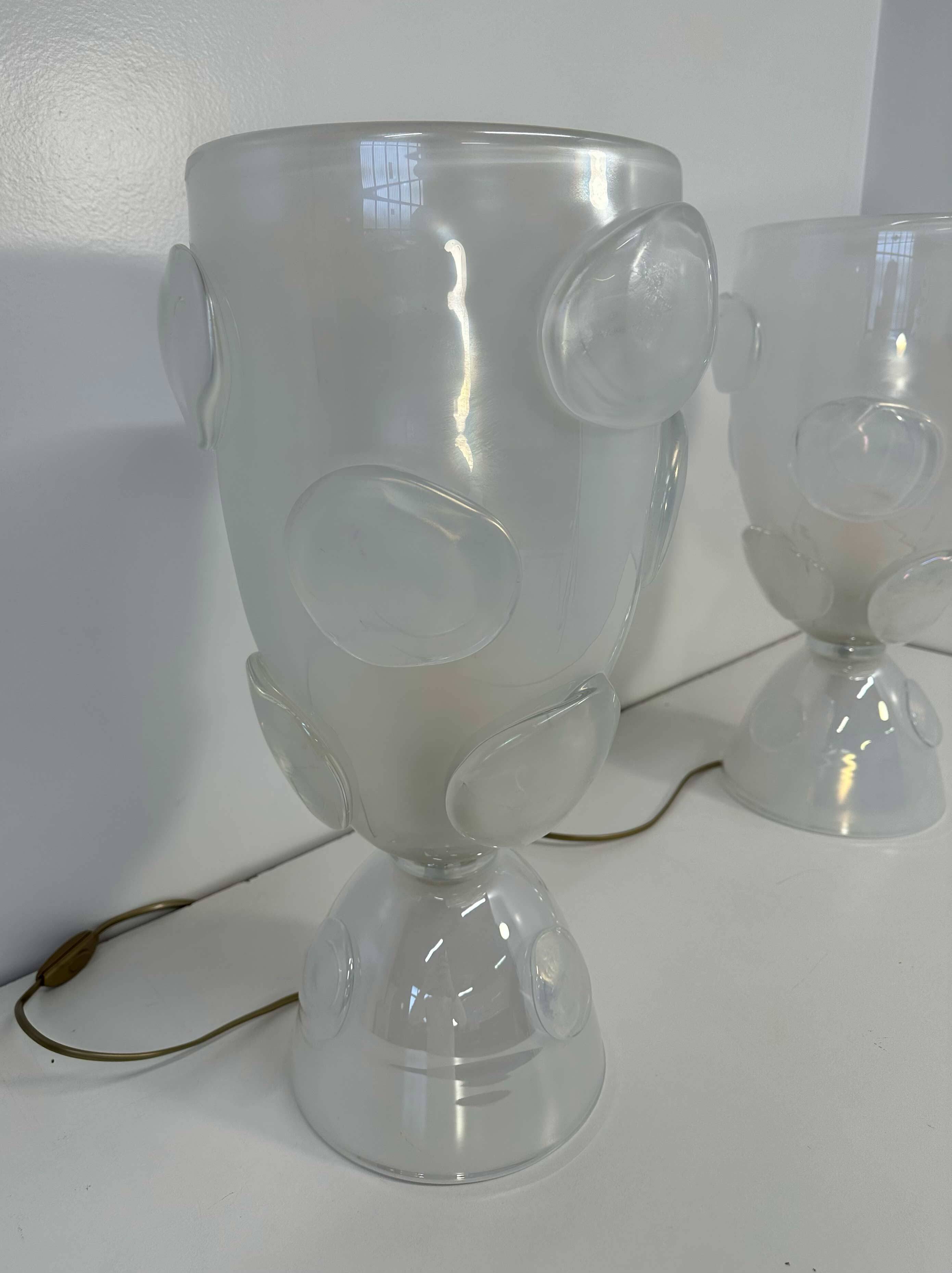 Italian Art Deco Murano Glass Vase Table Lamps