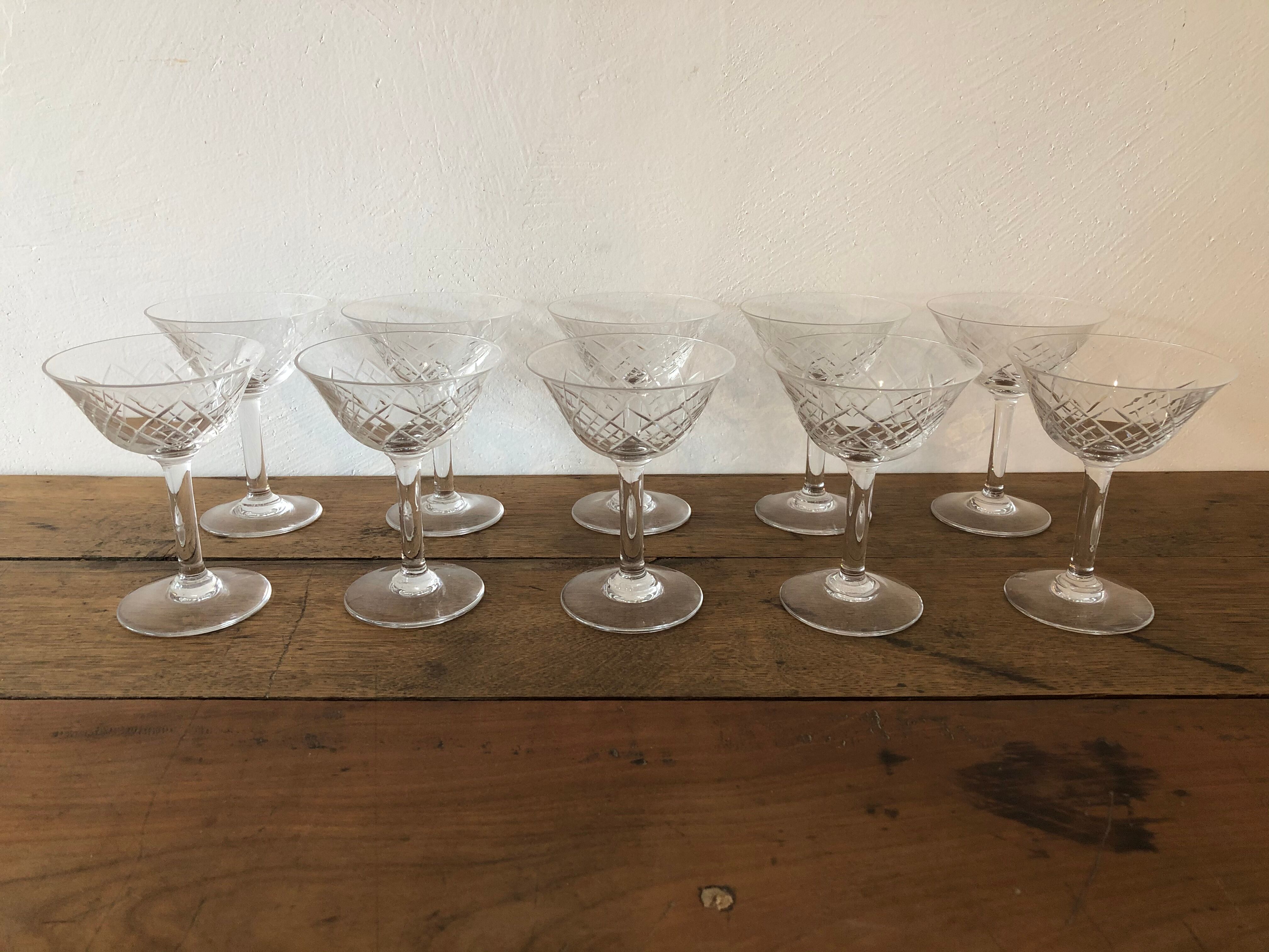 10 Silver crystal champagne glasses.
