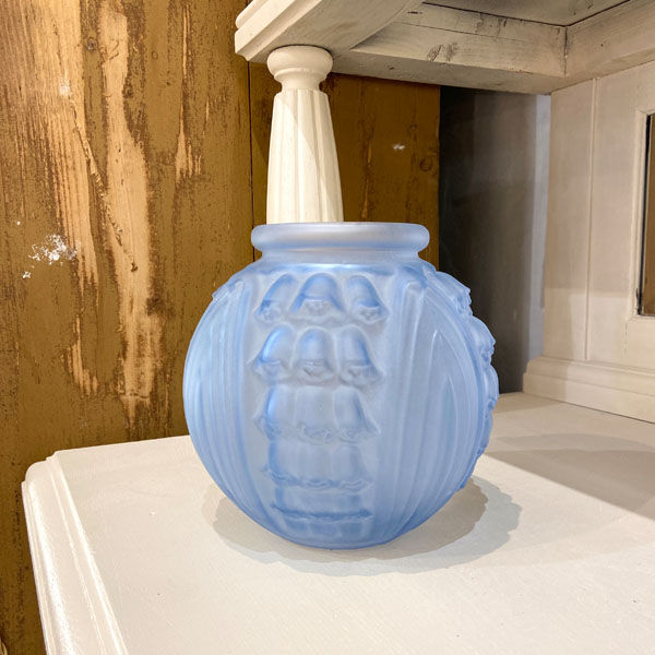 Blue Art Deco ball vase signed Stella