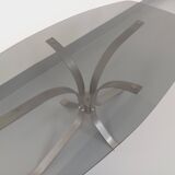 Vintage Rounded Rectangular Oval Coffee Table in Glass and Chromed Metal from the 70s