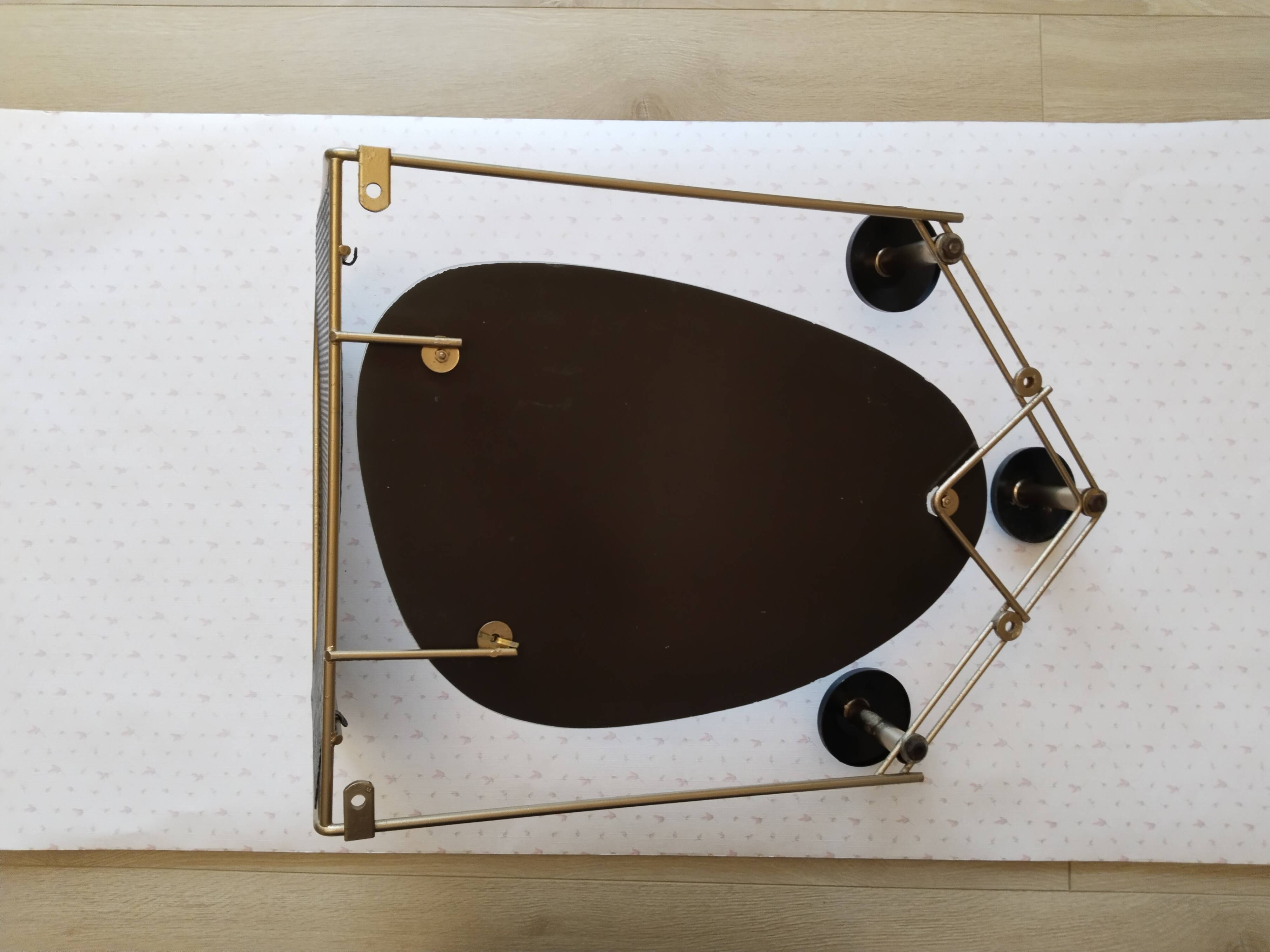 Matégot design mirror coat rack in brass and black perforated metal